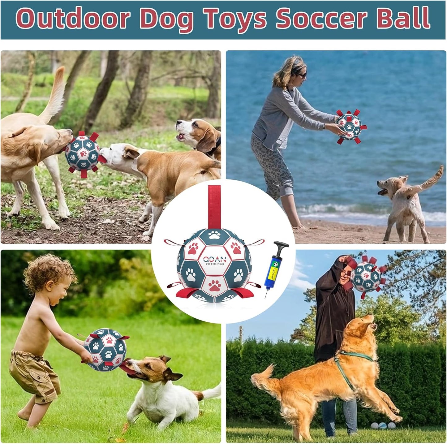 Dog Balls Toys, Soccer Ball with Straps, Puppy Birthday Gifts, Dog Water Toy, Durable Herding Balls for Small Medium Dogs, Interactive Toys for Tug of War (6 Inch)