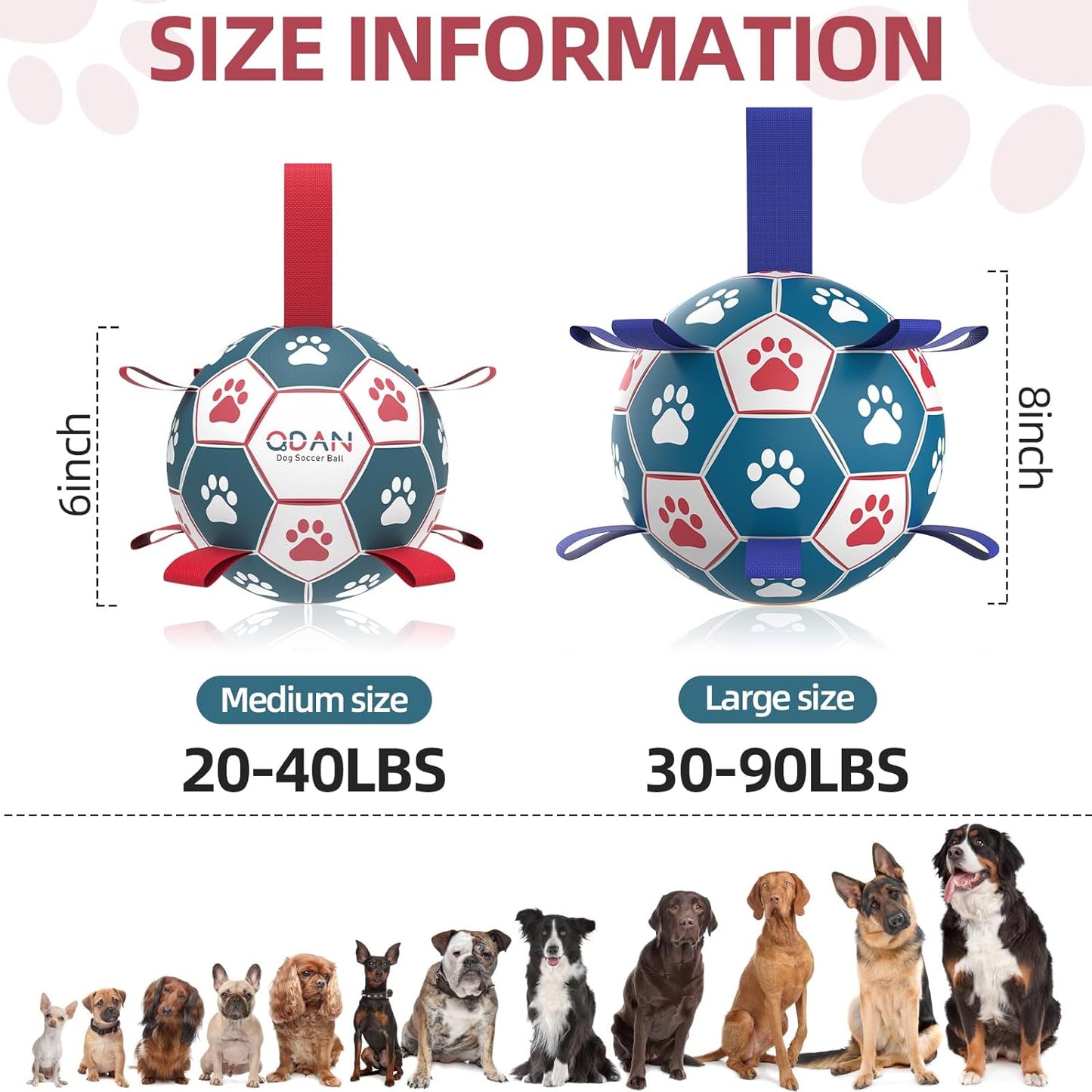 Dog Balls Toys, Soccer Ball with Straps, Puppy Birthday Gifts, Dog Water Toy, Durable Herding Balls for Small Medium Dogs, Interactive Toys for Tug of War (6 Inch)