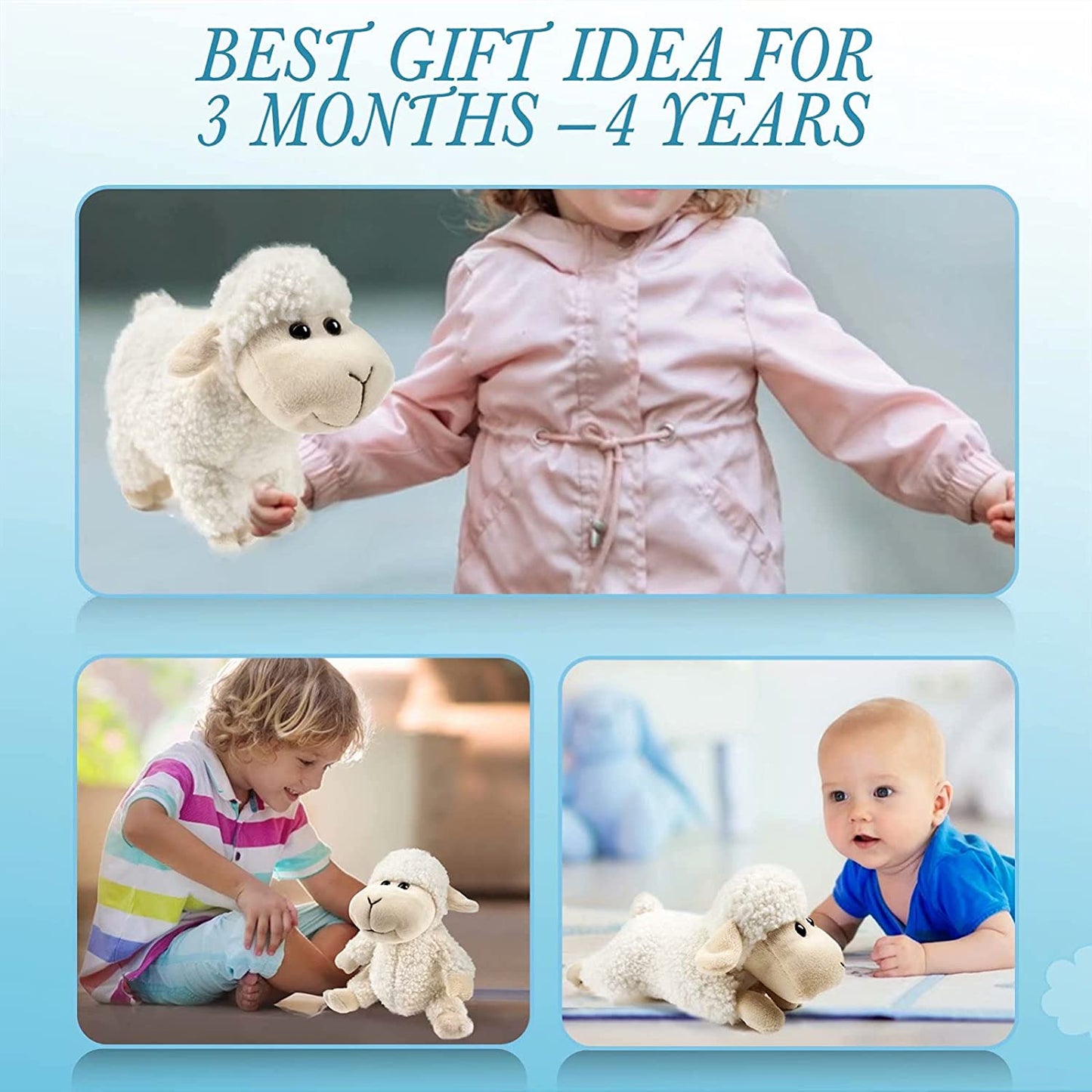 Lamb Stuffed Animal Sheep Plush Toy 3 Pcs Cute and Super Soft Nursery Home Decor Bedroom Small Gift for Kids Boys and Girls Companions Black