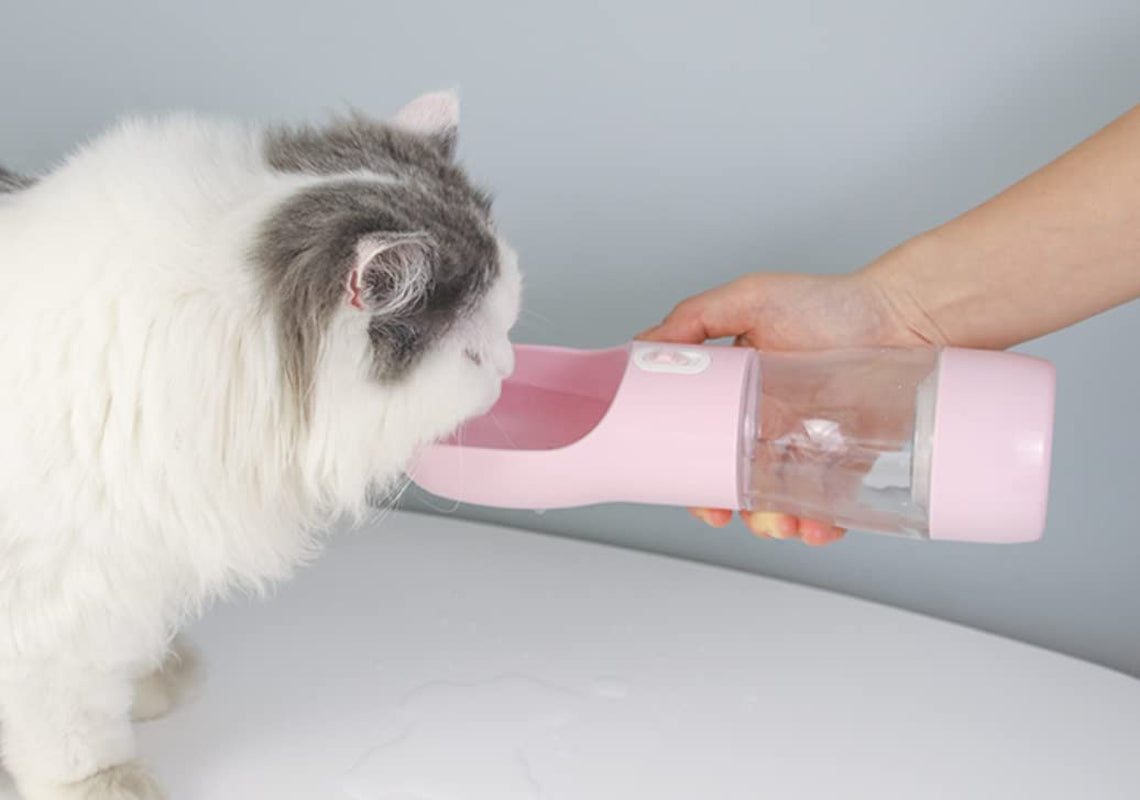 Dog Water Bottle Portable Pet Water Bottle Leak Proof Dog Water Dispenser and Food, Lightweight Dog Travel Water Bottle Bowl for Walking and Trave (Pink)