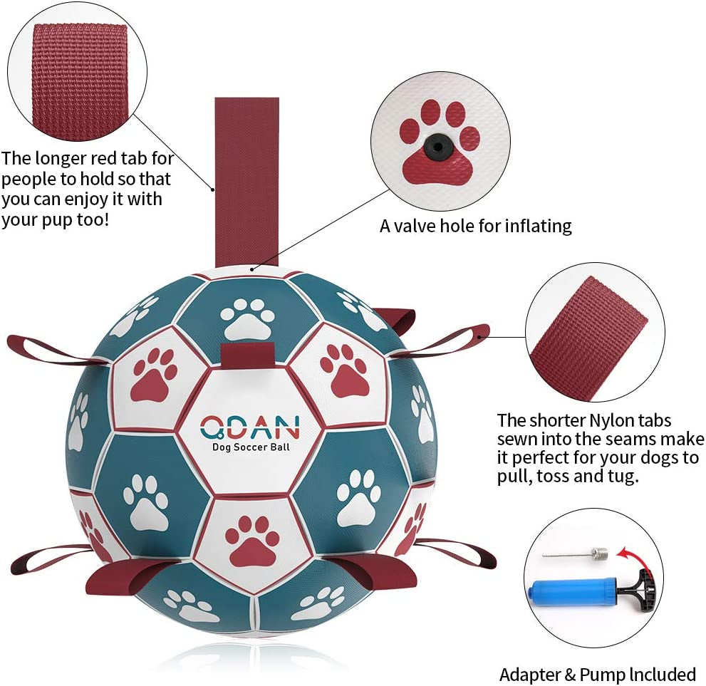 Dog Balls Toys, Soccer Ball with Straps, Puppy Birthday Gifts, Dog Water Toy, Durable Herding Balls for Small Medium Dogs, Interactive Toys for Tug of War (6 Inch)