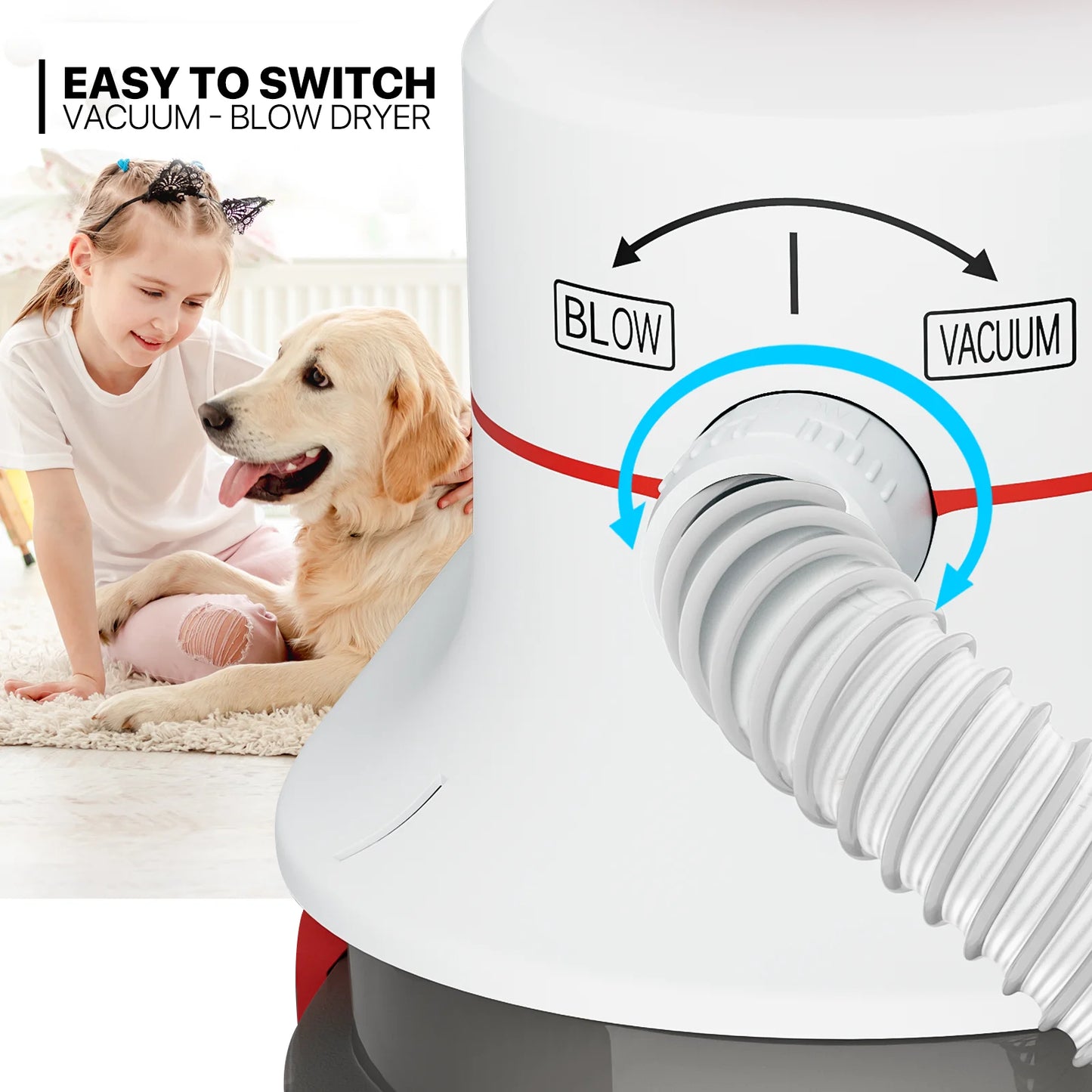 3In1 Dog Grooming Kit & Vacuum & Blower, Professional Pet Grooming Trimmer with Guide Combs, Dog Cat Hair Dryer with 3 Modes Speed Adjustable, 4L Dust Cup, Red