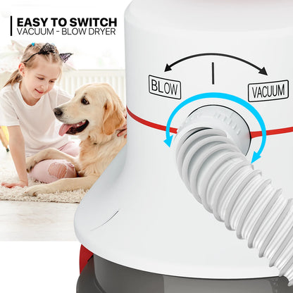 3In1 Dog Grooming Kit & Vacuum & Blower, Professional Pet Grooming Trimmer with Guide Combs, Dog Cat Hair Dryer with 3 Modes Speed Adjustable, 4L Dust Cup, Red