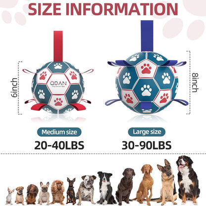 Dog Balls Toys, Soccer Ball with Straps, Puppy Birthday Gifts, Dog Water Toy, Durable Herding Balls for Small Medium Dogs, Interactive Toys for Tug of War (6 Inch)