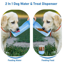 2 in 1 Dog Water Bottle Portable, 10 OZ Dog Water Dispenser & 7 OZ Dog Food Dispenser, Leak Proof Dog Travel Water Bottle with Dog Shovel & Garbage Bag, Outdoor Water Dispenser for Dogs Cats