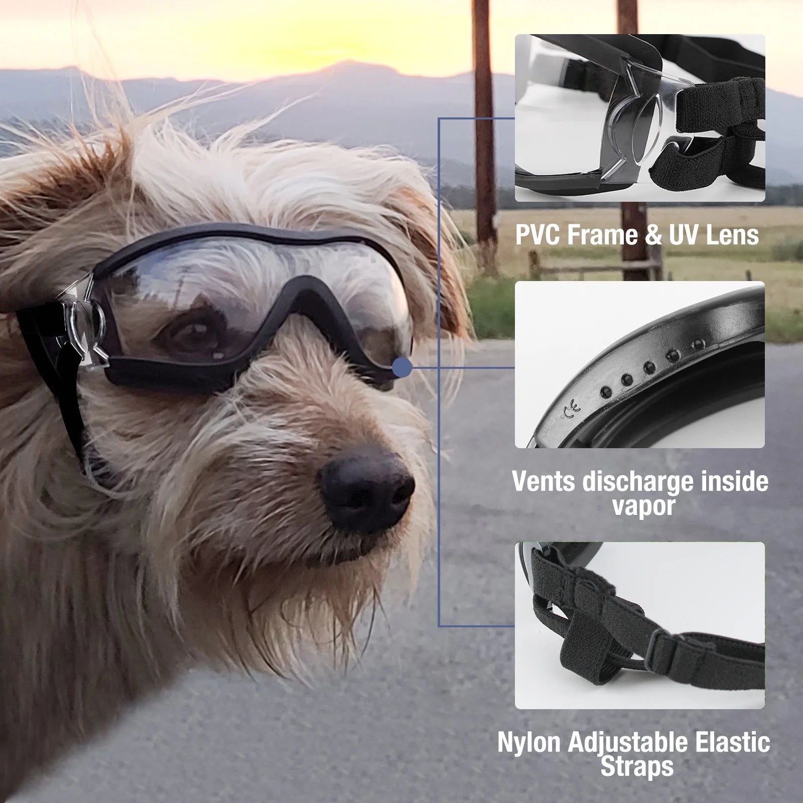 Dog Goggles Sunglasses for Medium to Large Dog Eye Protection with Adjustable Straps
