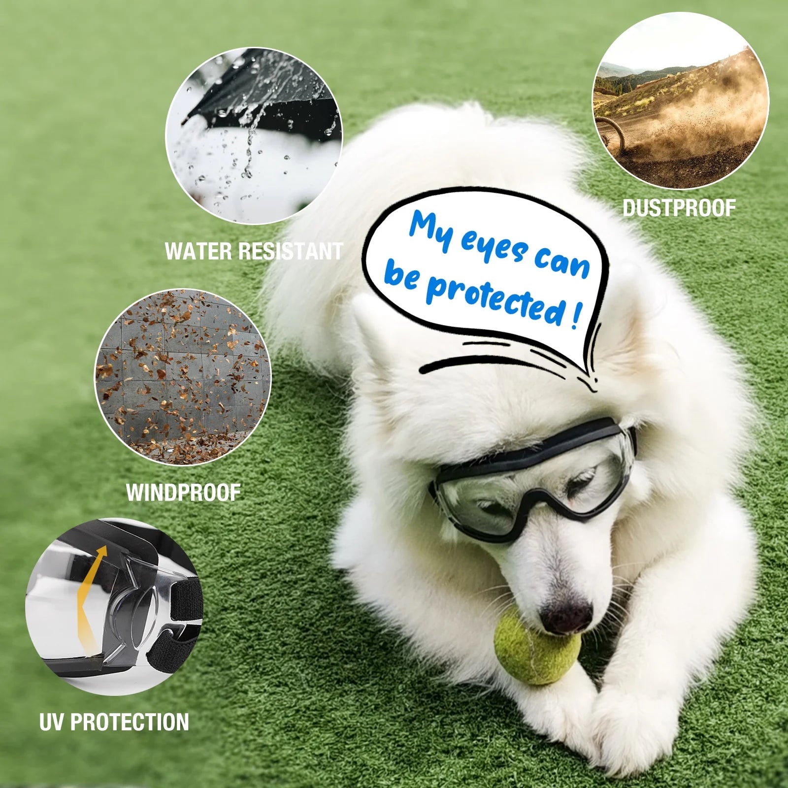 Dog Goggles Sunglasses for Medium to Large Dog Eye Protection with Adjustable Straps