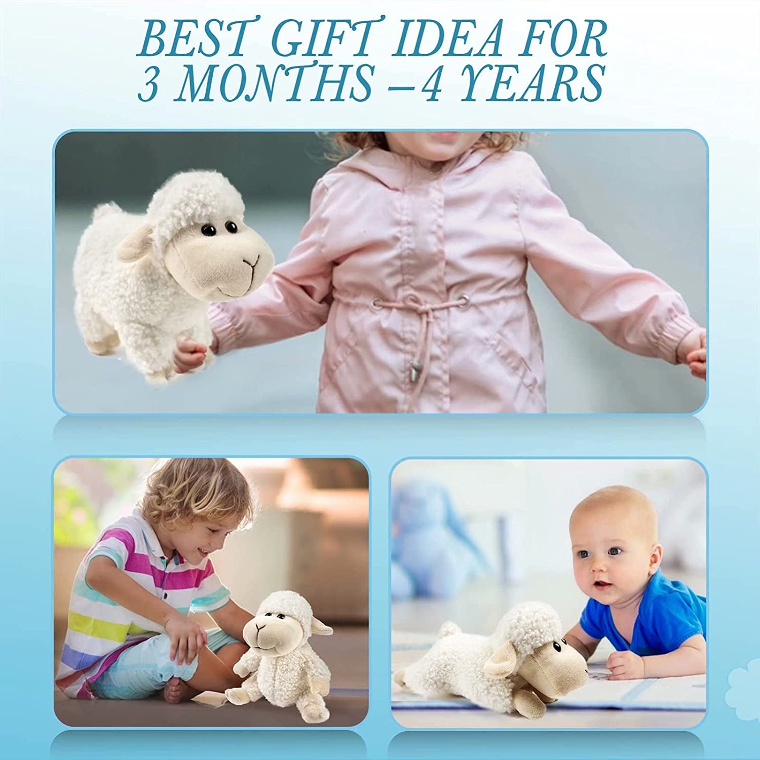 Lamb Stuffed Animal Sheep Plush Toy 3 Pcs Cute and Super Soft Nursery Home Decor Bedroom Small Gift for Kids Boys and Girls Companions Black
