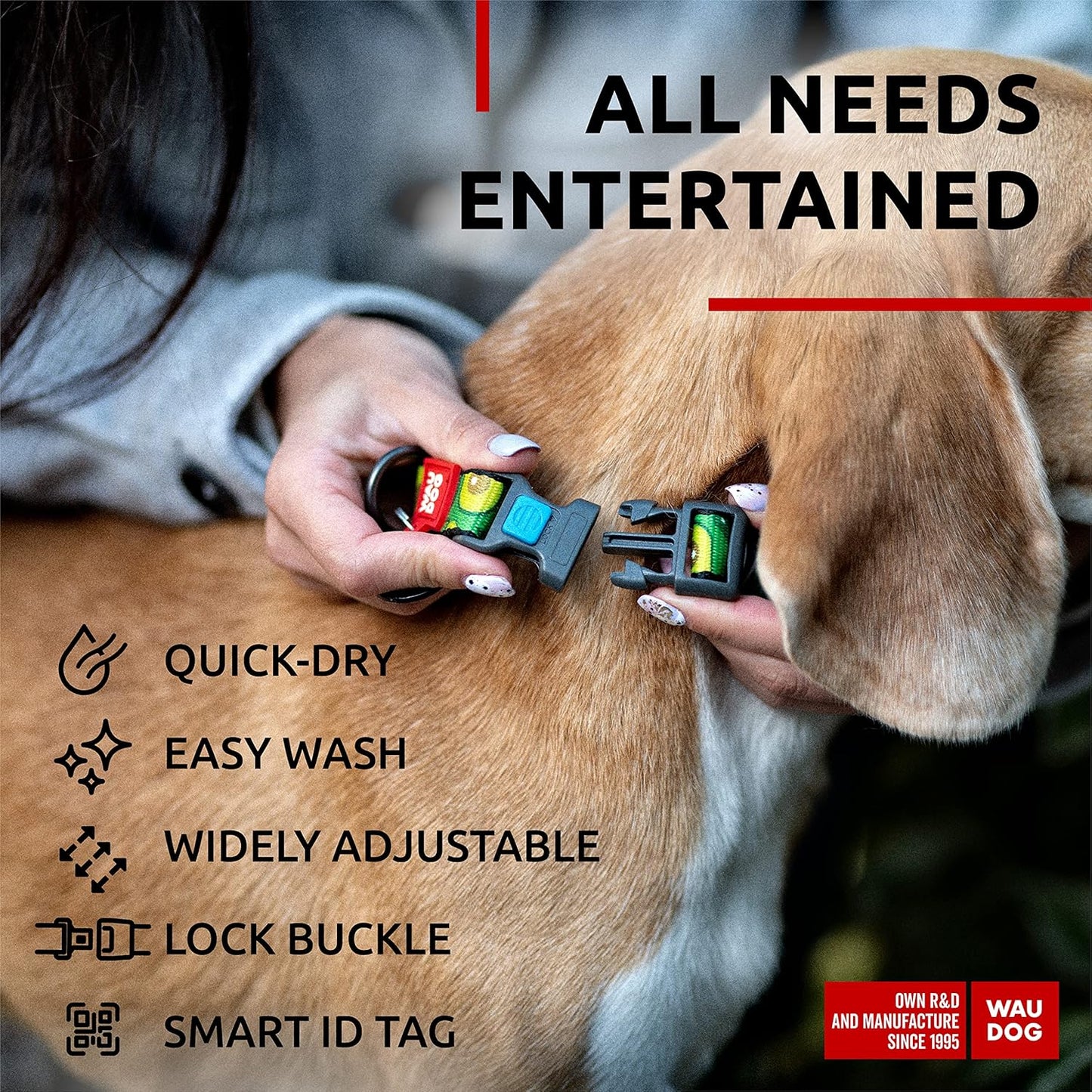 Nylon Dog Collar - Adjustable Dog Collar for Large Dogs, Small & Medium Dogs - Breakaway Puppy Collars for Large Breed Dogs - Boy & Girl Dog Collars with Durable Plastic Buckle and QR Dog Tag
