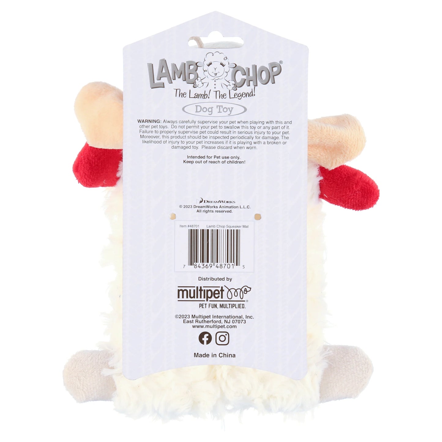Lamb Chop Squeaker Mat, 9-Inch Plush & Squeaky Dog Toy for Cuddling, White