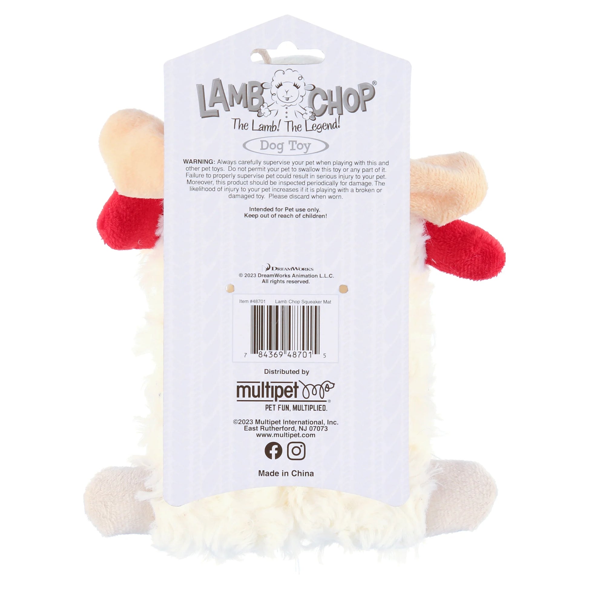 Lamb Chop Squeaker Mat, 9-Inch Plush & Squeaky Dog Toy for Cuddling, White