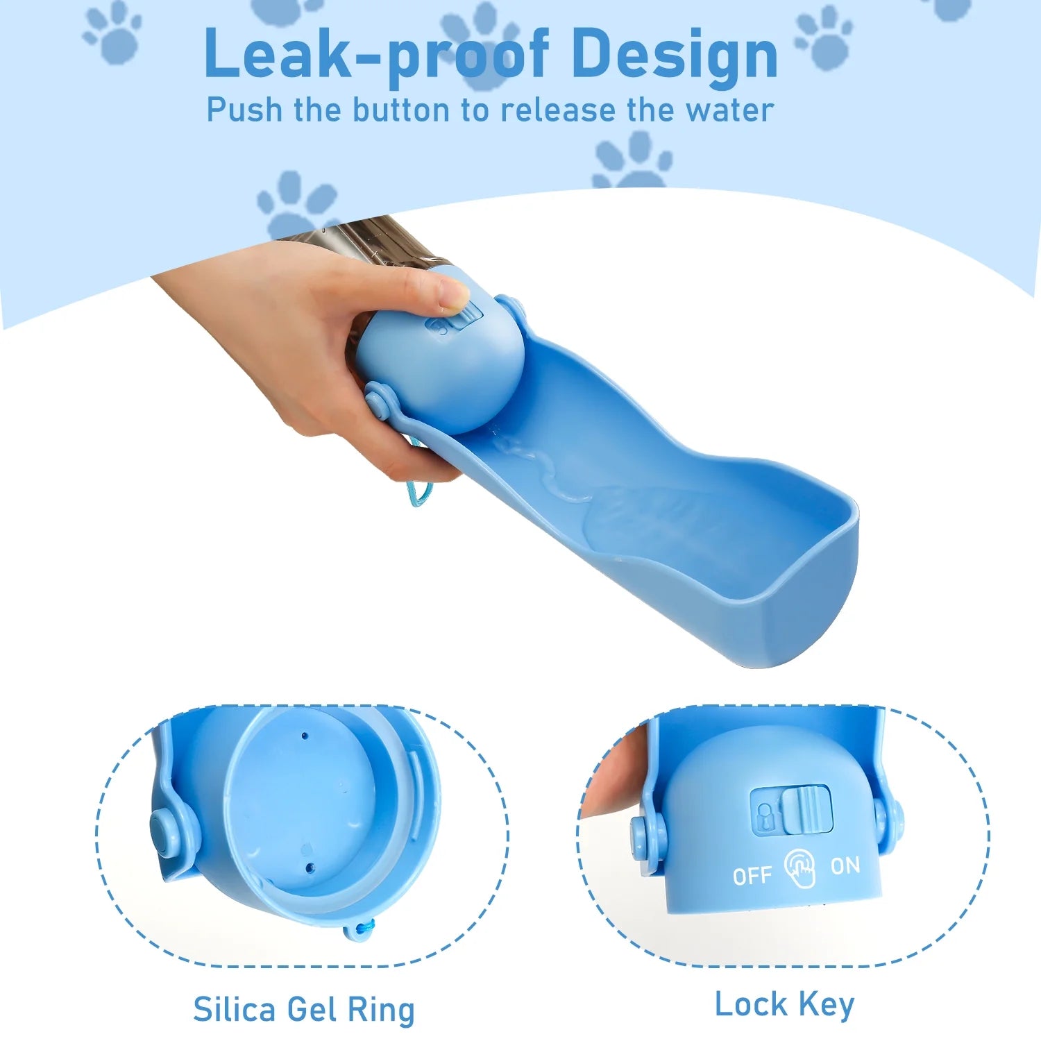 2 in 1 Dog Water Bottle Portable, 10 OZ Dog Water Dispenser & 7 OZ Dog Food Dispenser, Leak Proof Dog Travel Water Bottle with Dog Shovel & Garbage Bag, Outdoor Water Dispenser for Dogs Cats