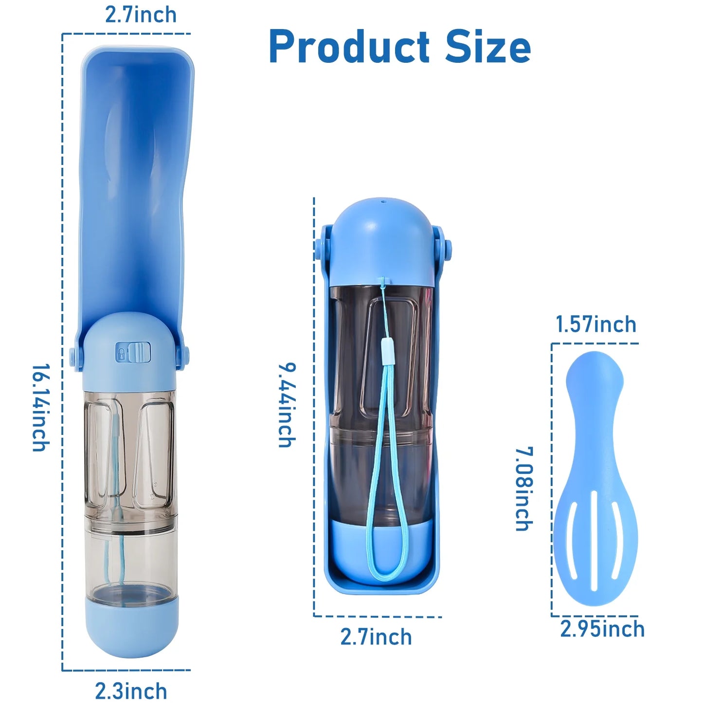 2 in 1 Dog Water Bottle Portable, 10 OZ Dog Water Dispenser & 7 OZ Dog Food Dispenser, Leak Proof Dog Travel Water Bottle with Dog Shovel & Garbage Bag, Outdoor Water Dispenser for Dogs Cats