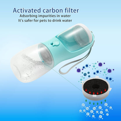 HCY&WLD Dog Water Bottle, 10OZ 2-In-1 Leakproof Portable Pet Water Bottle for Pets Outdoor Walking, Hiking, Travel, BPA Free Food Grade Material Dog Water Dispenser with Activated Carbon Filter